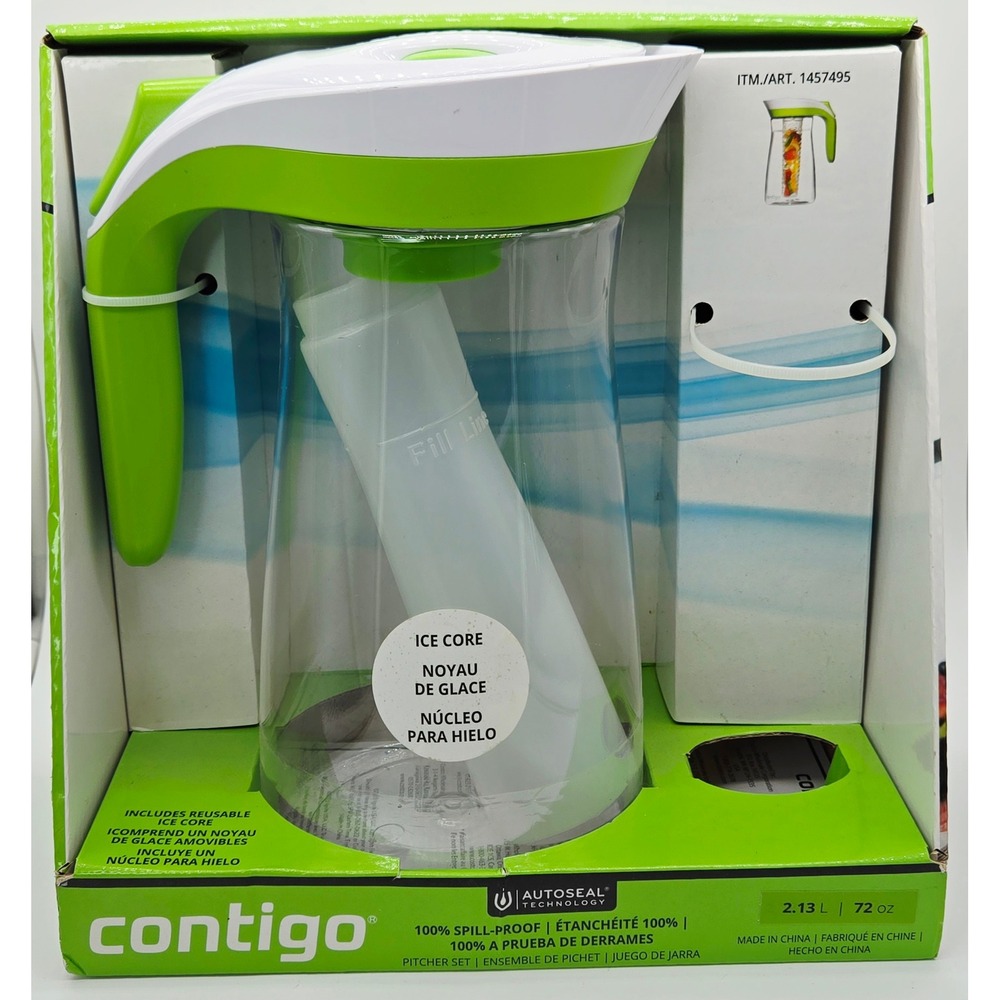 Contigo Autoseal Pitcher Set 72oz with Ice Core Green White 1457495 NO INFUSER